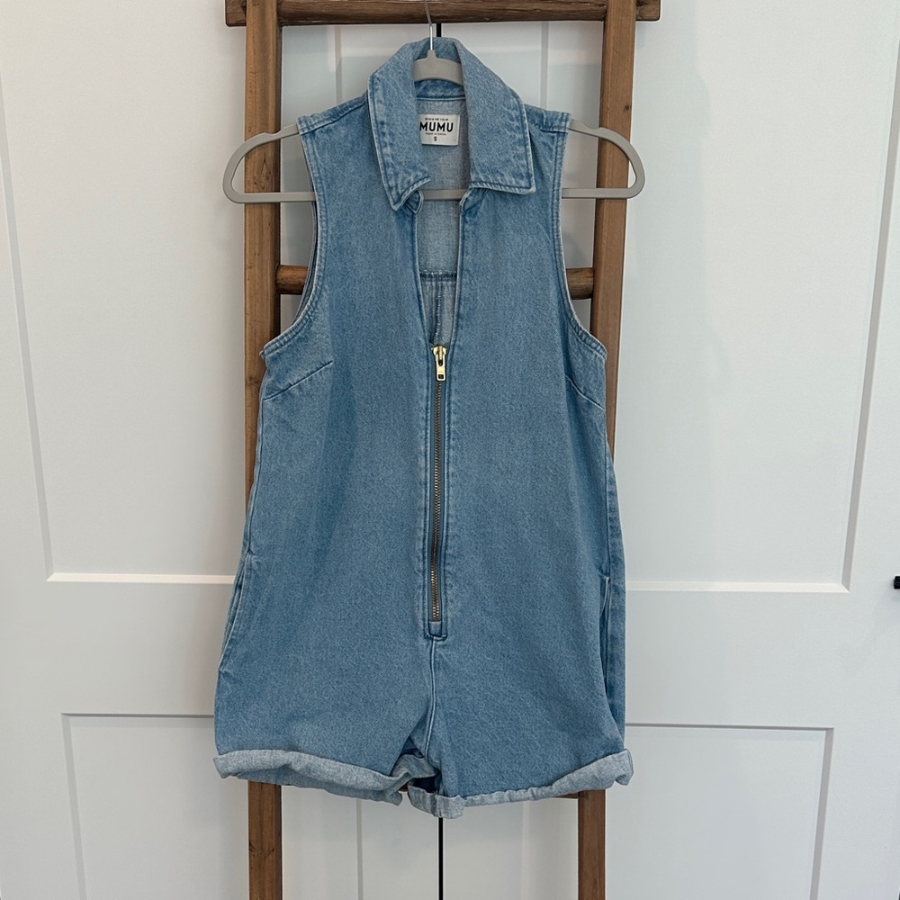 Show Me Your MuMu Light Blue Denim Romper